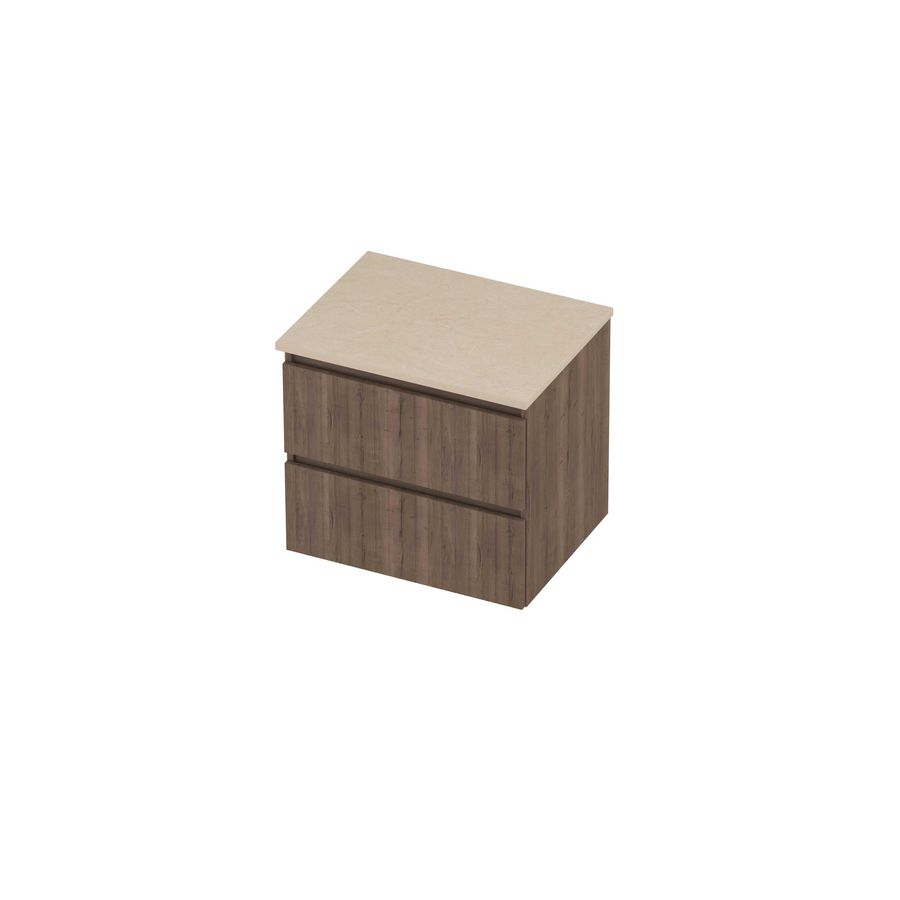 Deck Set Top afdekplaat hardsteen en onderkast symmetrisch gefreesd 600x460x550mm Sand stone/Terra oak