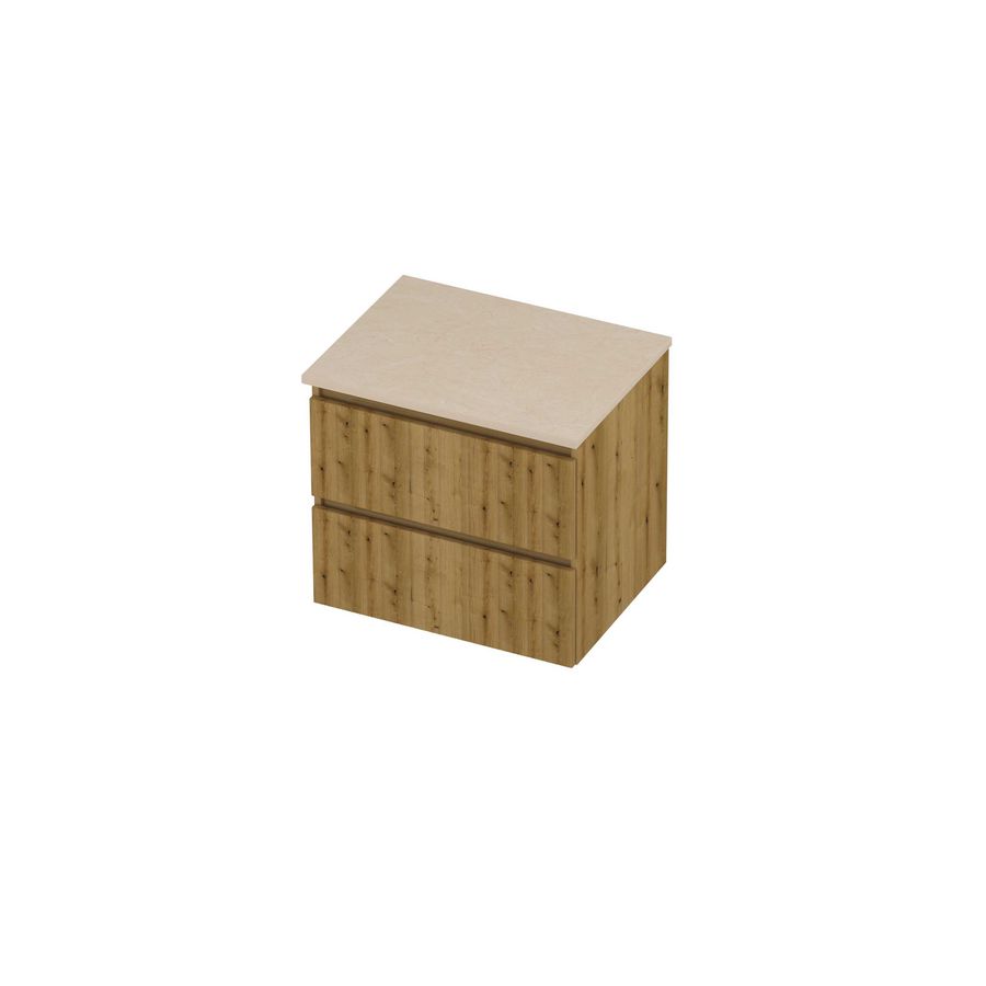 Deck Set Top afdekplaat hardsteen en onderkast symmetrisch gefreesd 600x460x550mm Sand stone/Urban oak