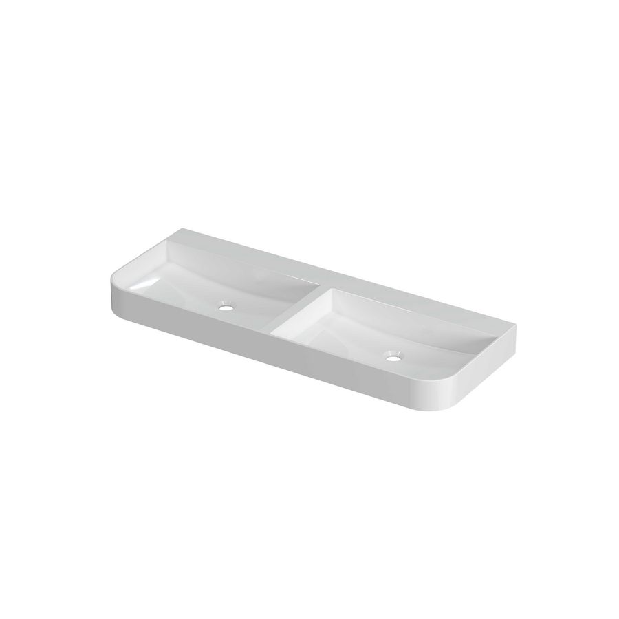 Wastafel polystone afgerond model met dubbele wasbak zonder kraangat 120cm glans wit