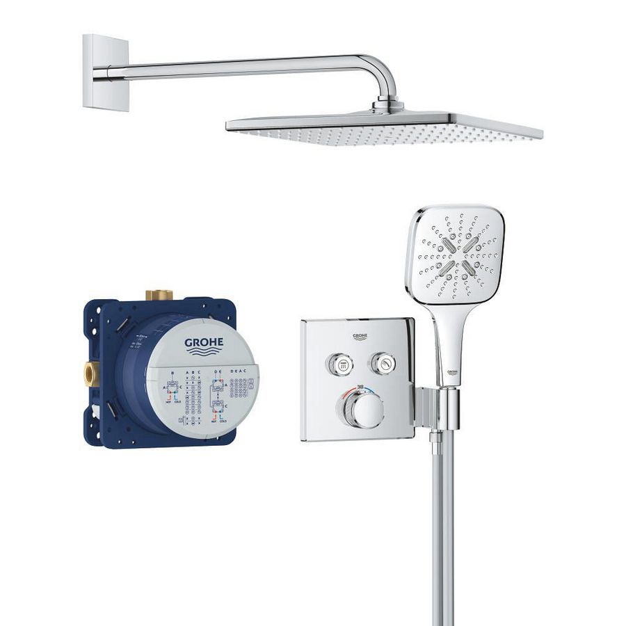 Grohtherm SmartControl Perfect inbouw shower set (2 knops) met Rainshower Mono 310 Cube vierkant (prof)