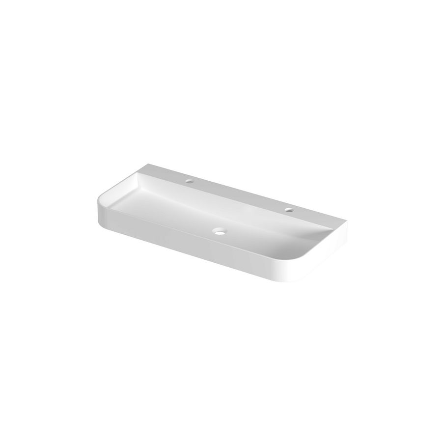 Wastafel polystone afgerond model met enkele wasbak 2 kraangaten 100cm mat wit