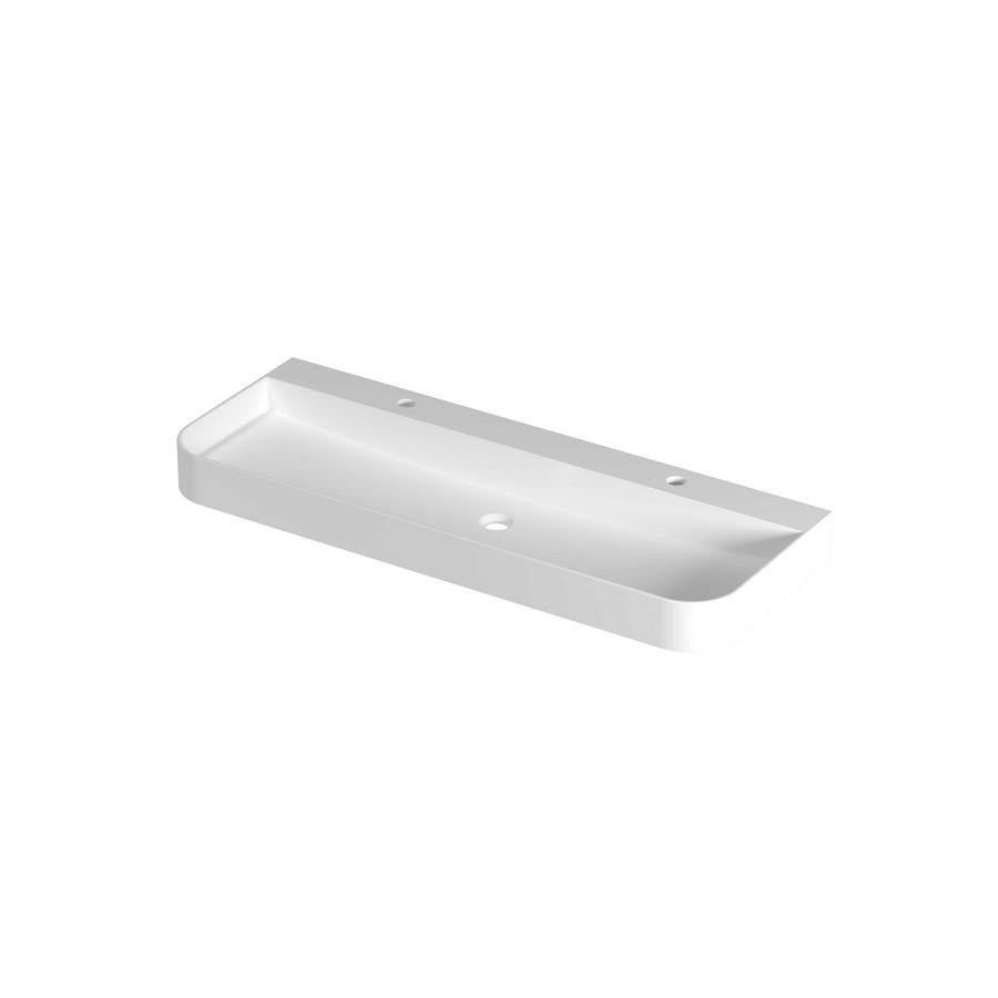 Wastafel polystone afgerond model met enkele wasbak 2 kraangaten 120cm mat wit