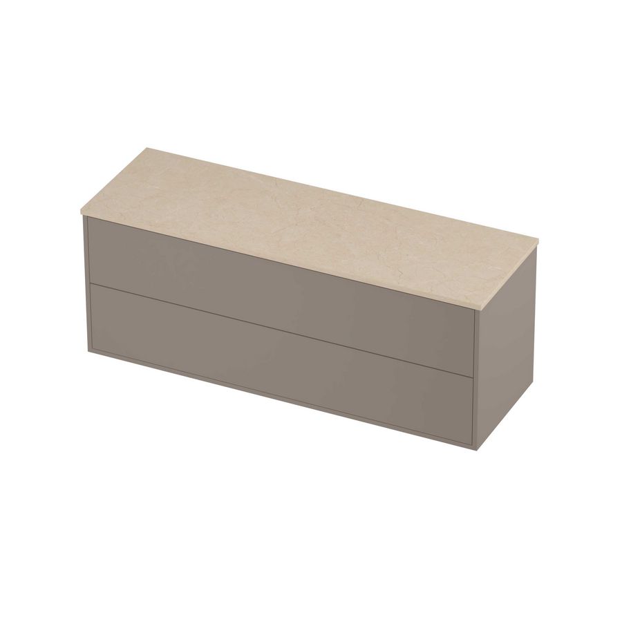Deck Set Top afdekplaat hardsteen en onderkast tbv grepen 2 laden symmetrisch in kader 1400x460x540mm Sand stone/Clay beige