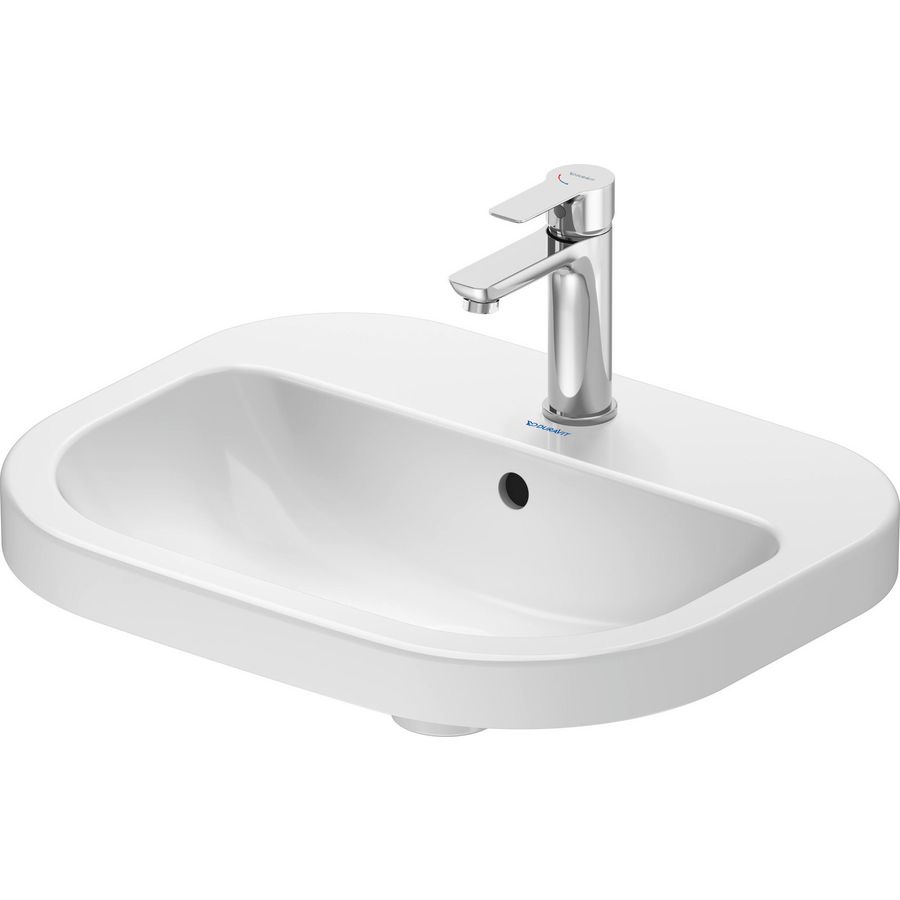 D-CODE #240255 Opzetwastafel hoogglans 550mm  wit met kraangat met overloop
