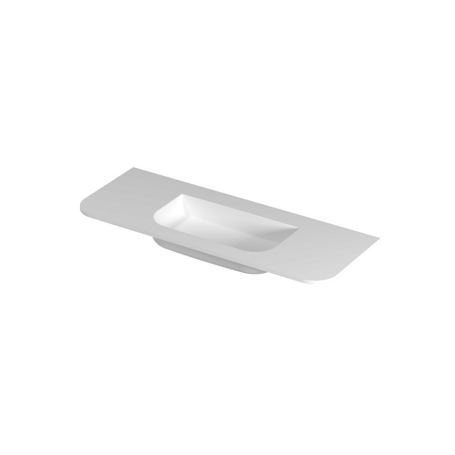 Wastafel polystone afgerond model met enkele wasbak zonder kraangat 120cm mat wit