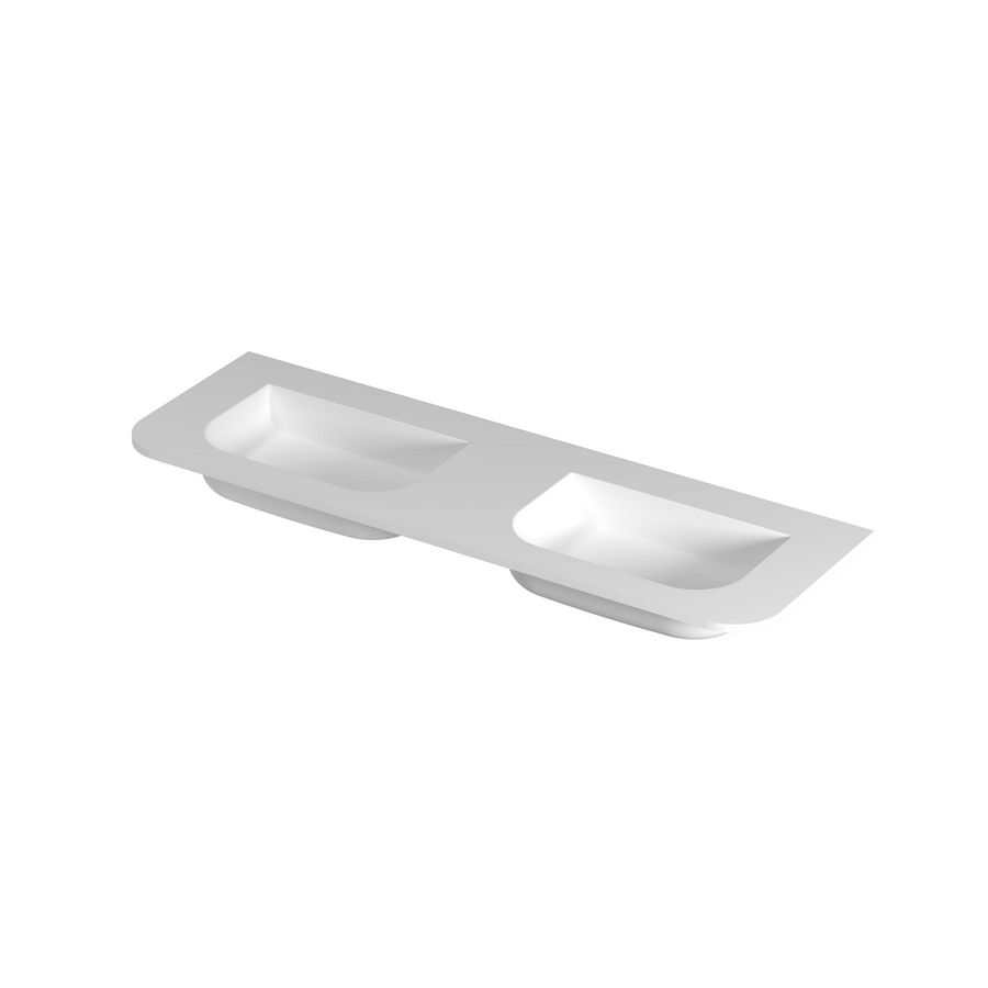 Wastafel polystone afgerond model met dubbele wasbak zonder kraangat 140cm mat wit