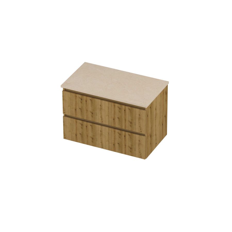 Deck Set Top afdekplaat hardsteen en onderkast symmetrisch gefreesd 800x460x550mm Sand stone/Urban oak