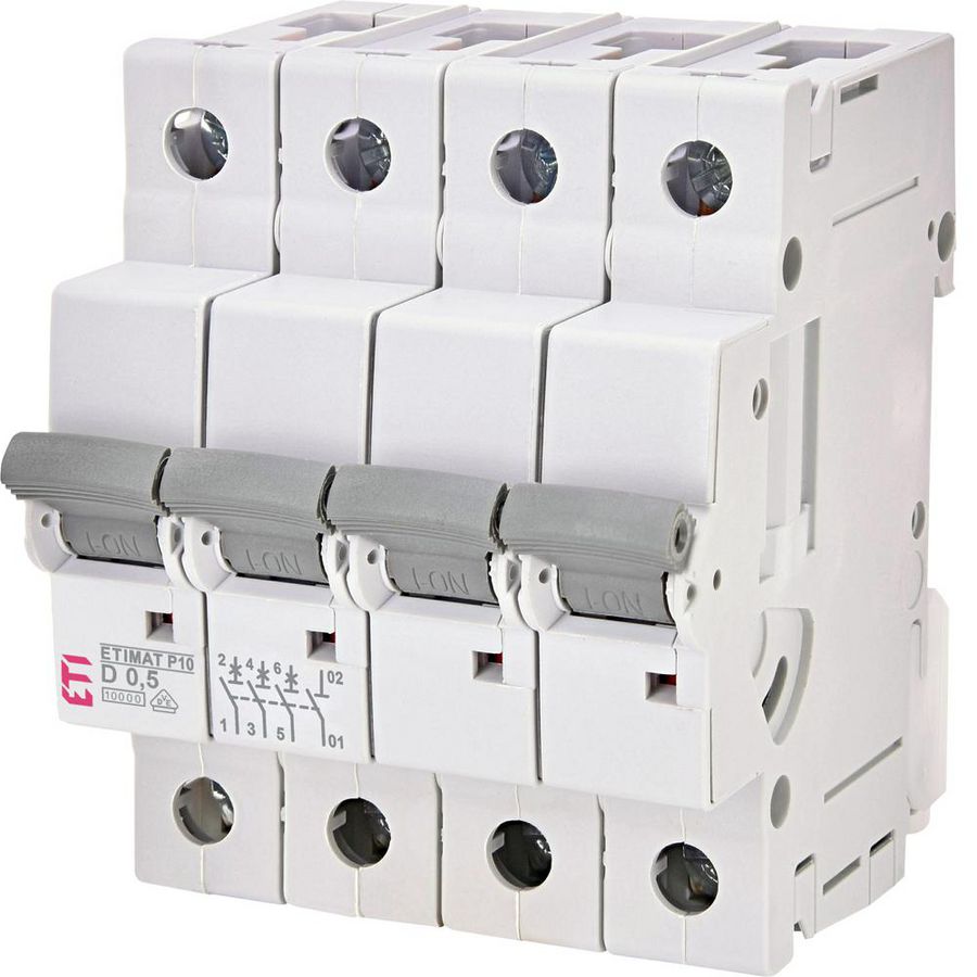 Installatieautomaat ETIMAT P10 D-karakteristiek 0,5A 4 mod 3-polig + Nul 10kA 1901441