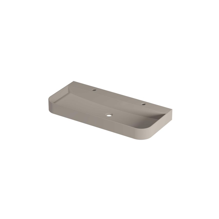 Wastafel polystone afgerond model met enkele wasbak 2 kraangaten 100cm mat creme cotton