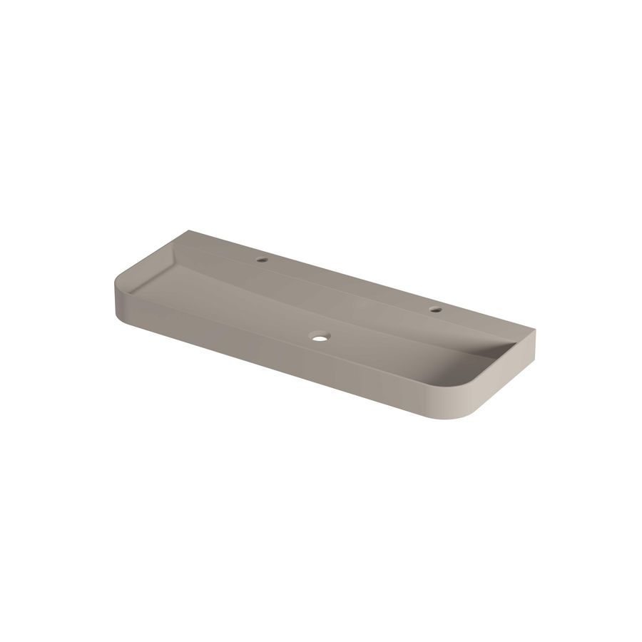 Wastafel polystone afgerond model met enkele wasbak 2 kraangaten 120cm mat creme cotton