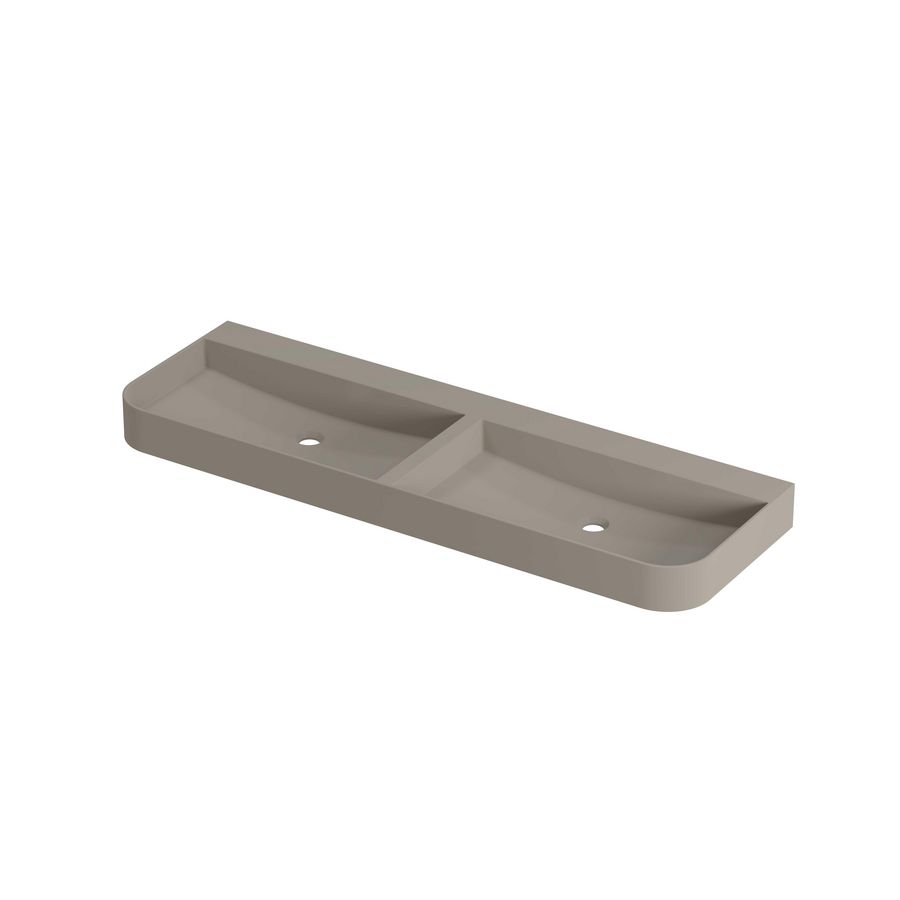 Wastafel polystone afgerond model met dubbele wasbak zonder kraangat 140cm mat creme cotton