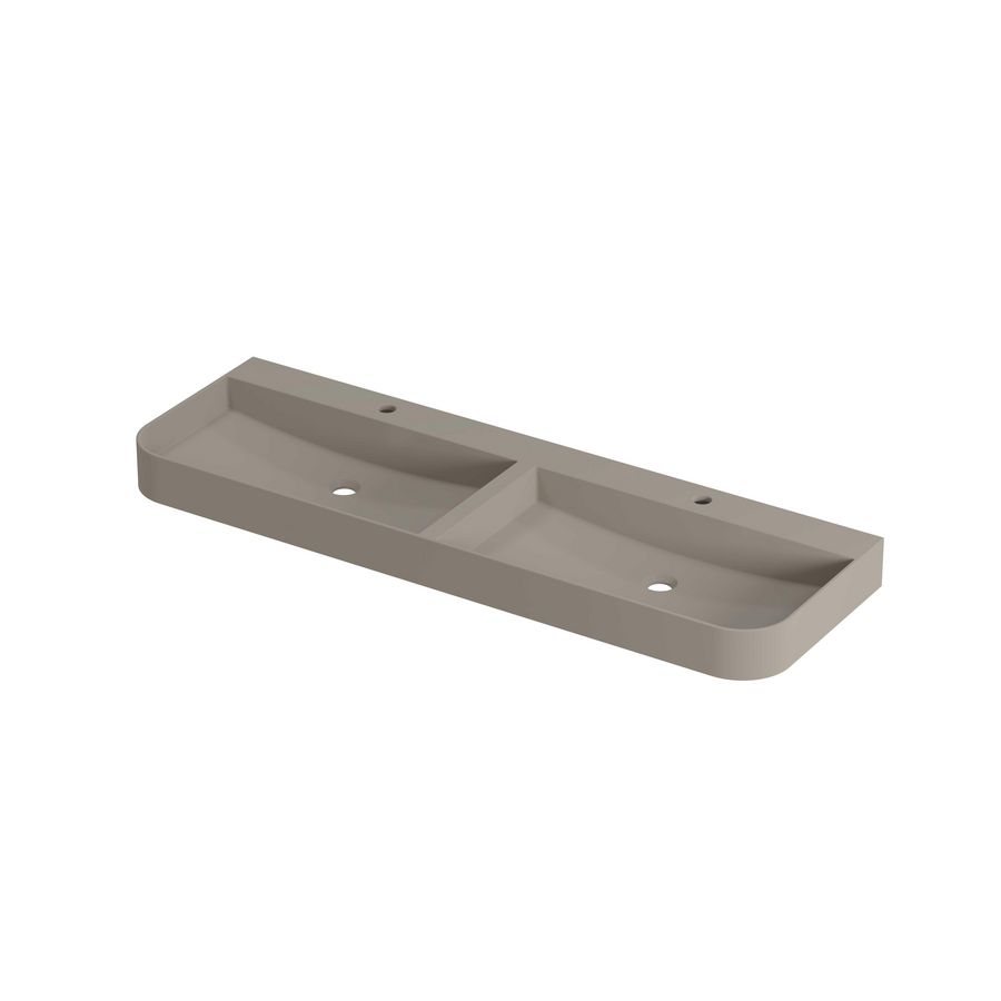 Wastafel polystone afgerond model met dubbele wasbak 2 kraangaten 140cm mat creme cotton