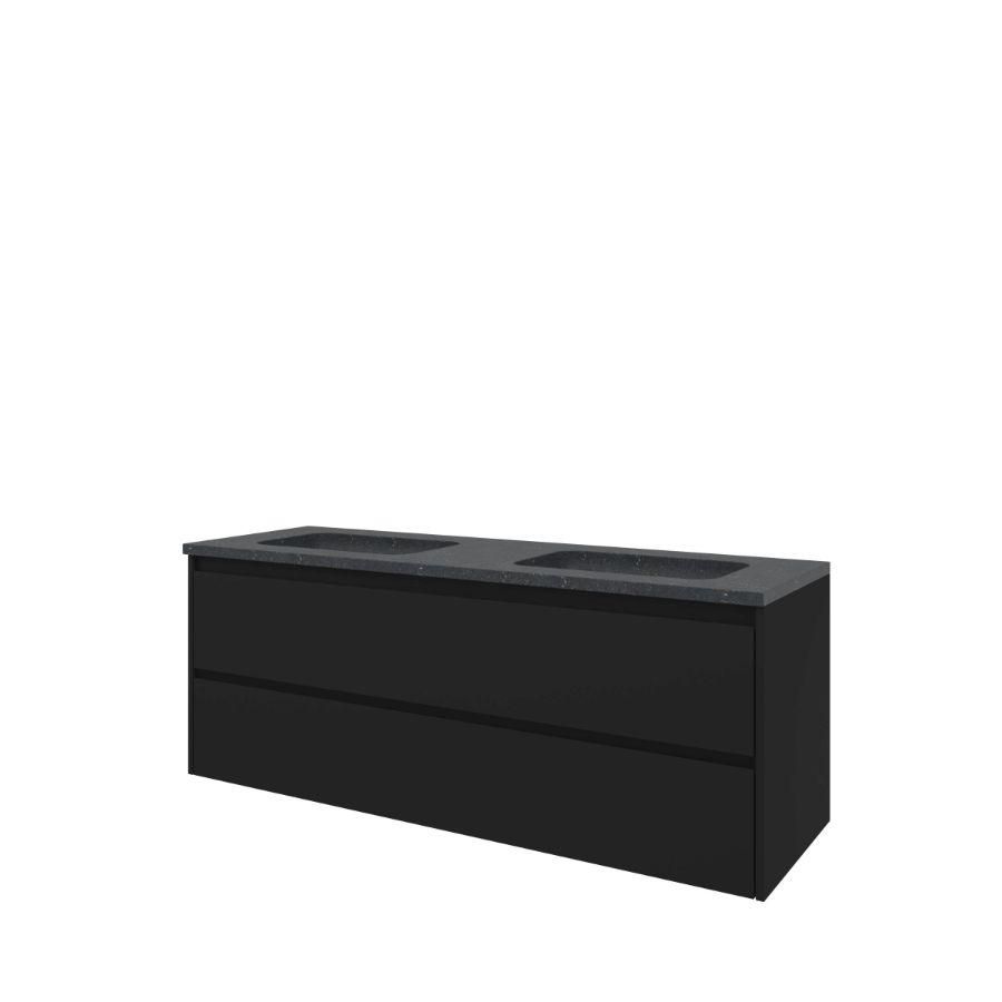 Set Proline hardsteen Elegant dubb. wastafel zonder kraangat onderkast symmetrisch mat zwart 140x46cm