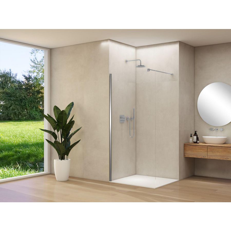Inloopdouche vaste wand 870-890x2000mm 8mm helder glas chroom muurprofiel stabilisatiestang
