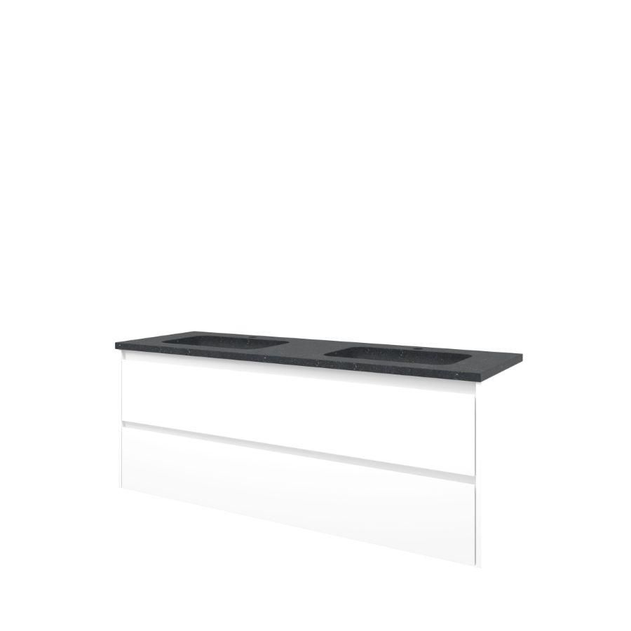 Set Proline hardsteen Elegant dubb. wastafel met 2 kraangaten onderkast symmetrisch mat wit 140x46cm