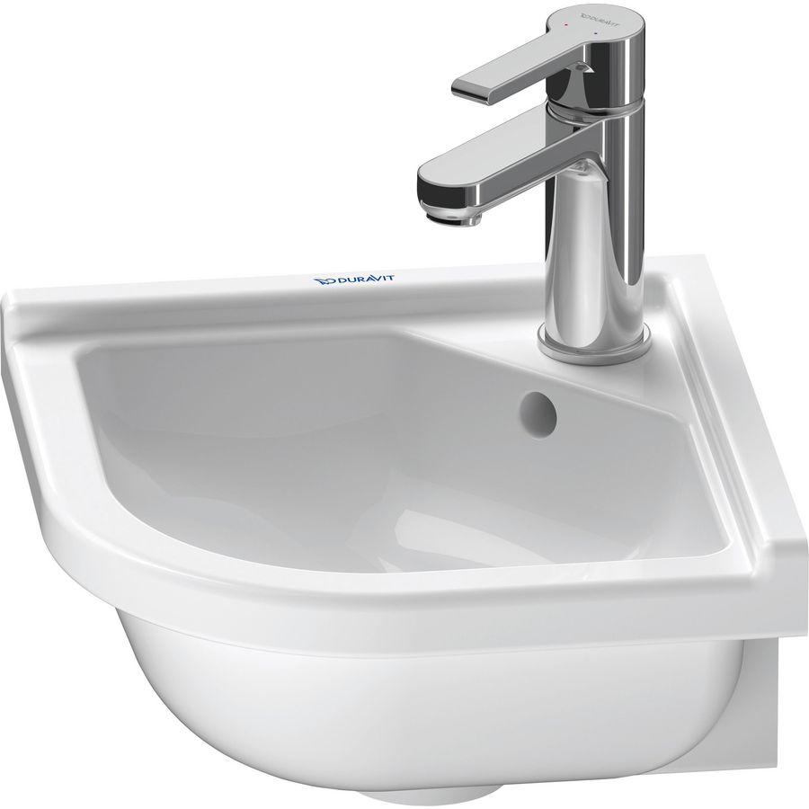 STARCK 3 #075244 hoekfontein 430mm wit met kraangat met overloop