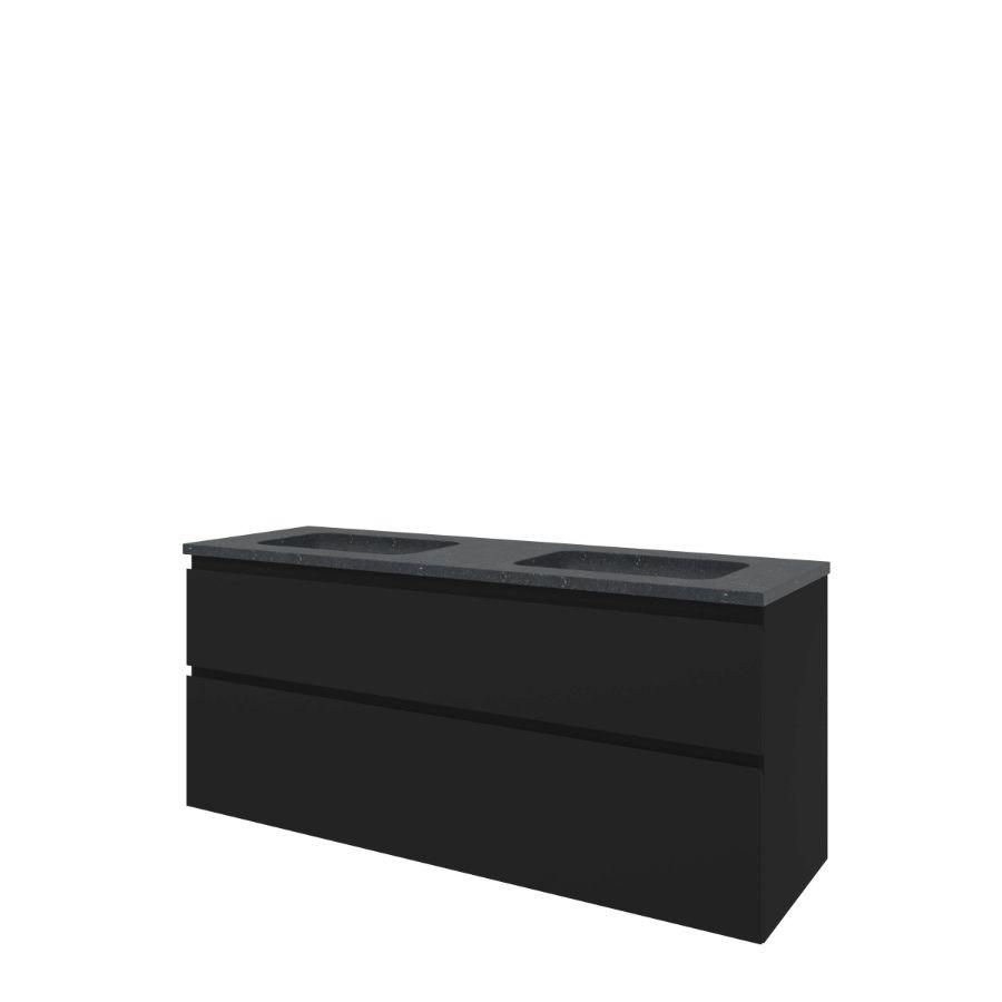 Set Proline hardsteen Elegant dubb. wastafel zonder kraangat onderkast asymmetrisch mat zwart 140x46cm