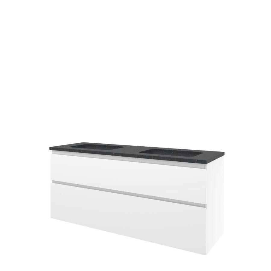 Set Proline hardsteen Elegant dubb. wastafel met 2 kraangaten onderkast asymmetrisch glans wit 140x46cm