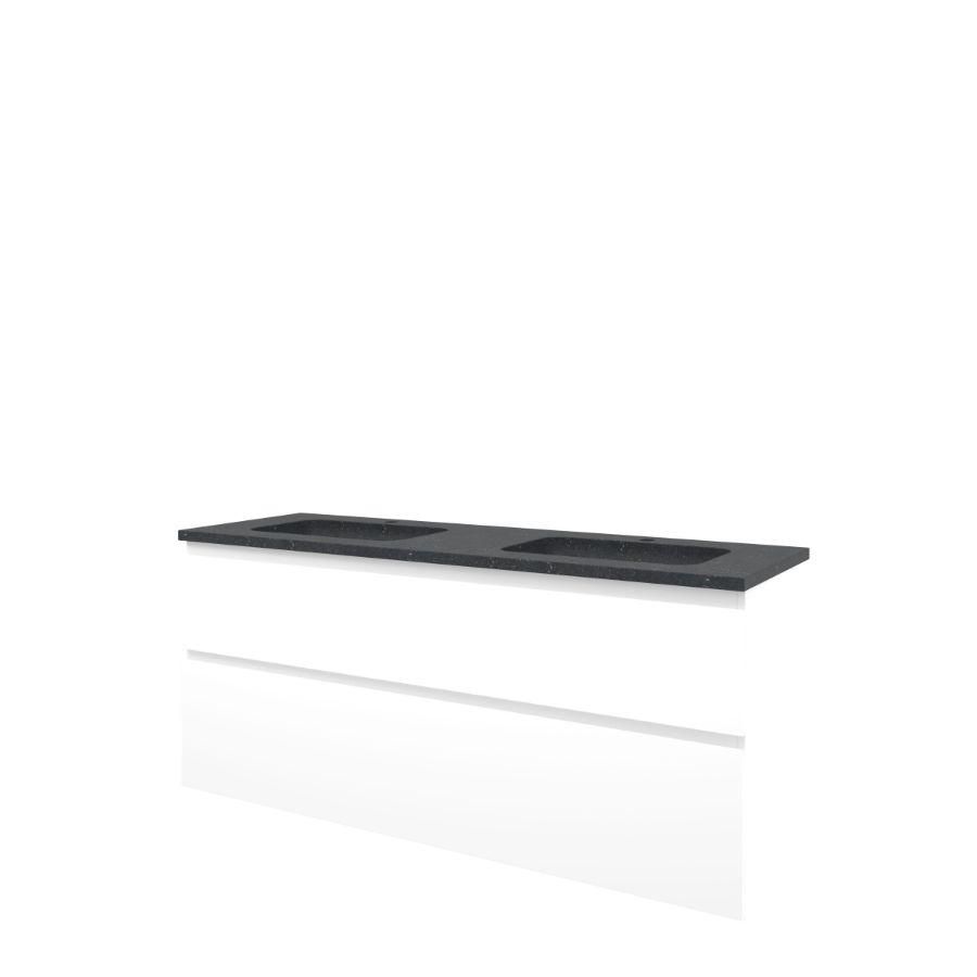 Set Proline hardsteen Elegant dubb. wastafel met 2 kraangaten onderkast asymmetrisch mat wit 140x46cm