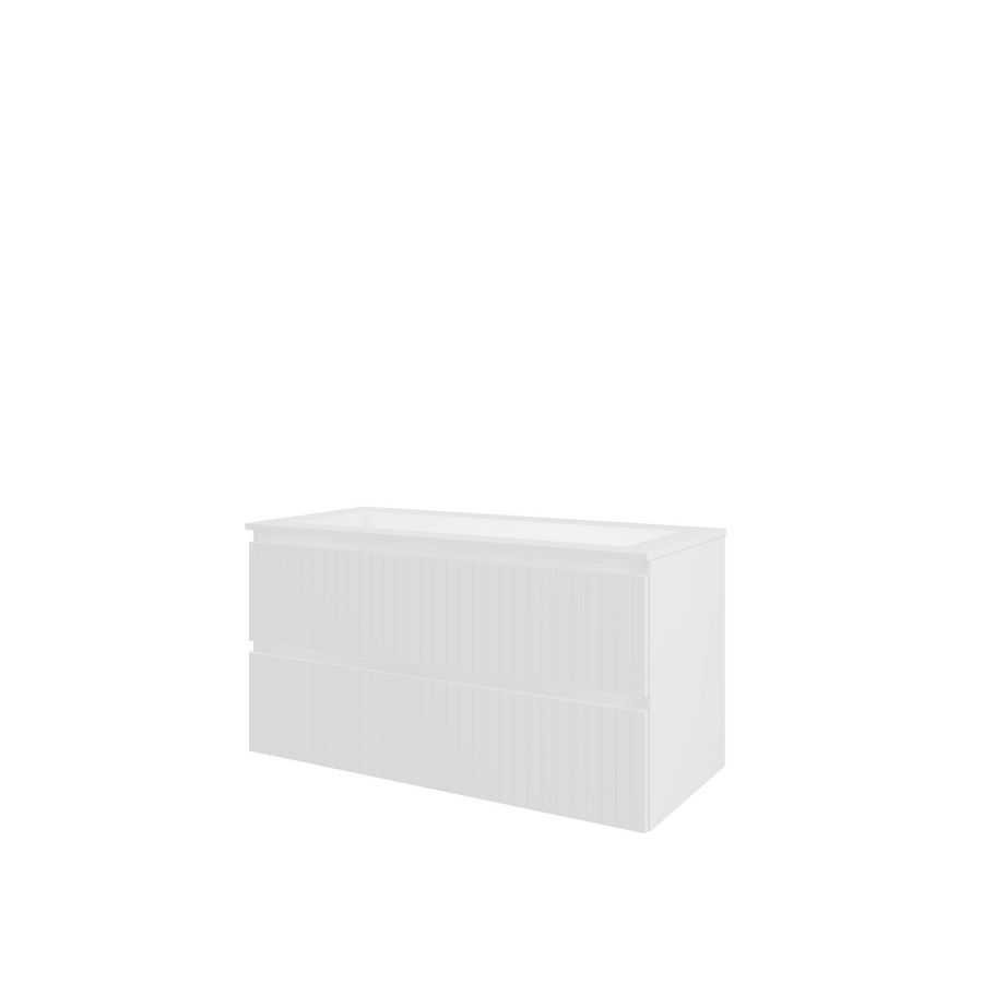 Polystone wastafel 1 kraangat onderkast symmetrisch 1000X460X540 mat wit / mat wit
