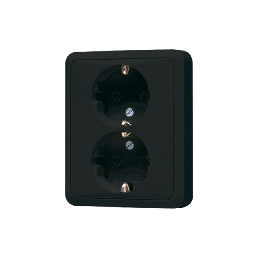 Wandcontactdoos zwart 2-voudig met randaarde CD500