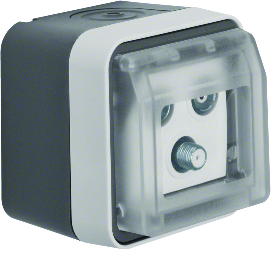 Radio/tv/satelliet einddoos met behuizing berker W.1 grijs