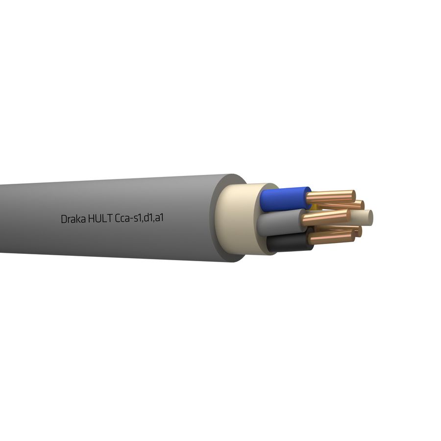 Haspel a 500m. kabel YMz1K HULT halogeenvrij Cca 0,6/1kV gy# 5G2,5mm² (geel/groen - blauw - bruin - zwart - grijs)