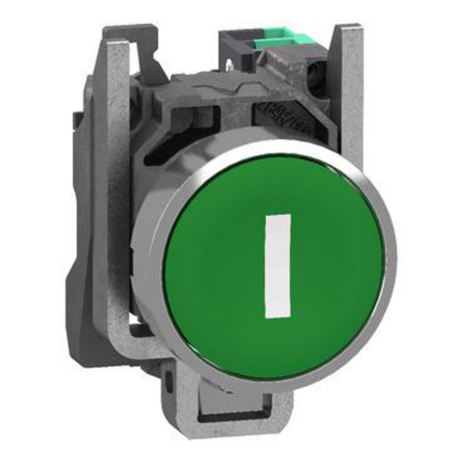 Drukknop, Harmony XB4, metaal, Vlak, groen, 22mm, veerretour