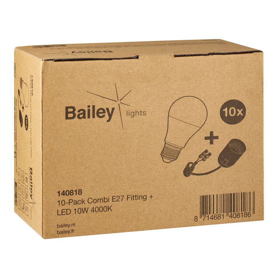Doos a 10st. E27 Combi Fitting + LED 10W 4000K