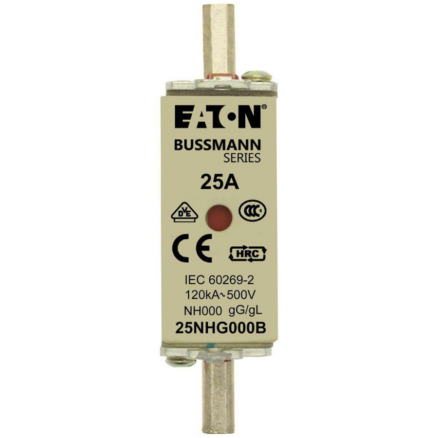 Zekering laagsp. 25A AC 500V NH000 gL/gG dubbele mel VVE=3
