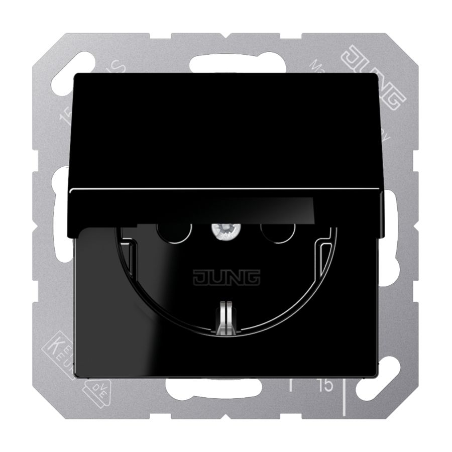 Wandcontactdoos A500 zw.besch.cont.aanr.veil klapd.