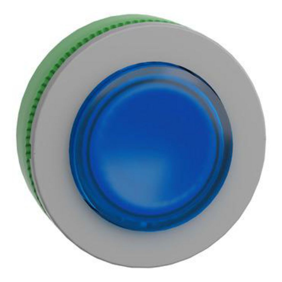 Flush mounted blue projecting illum pushbutton head integr