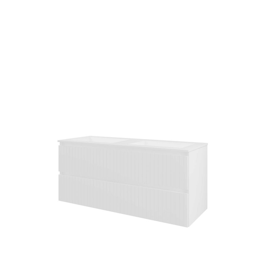Polystone wastafel zonder kraangaten  onderkast symmetrisch 1200X460X540 mat wit / mat wit