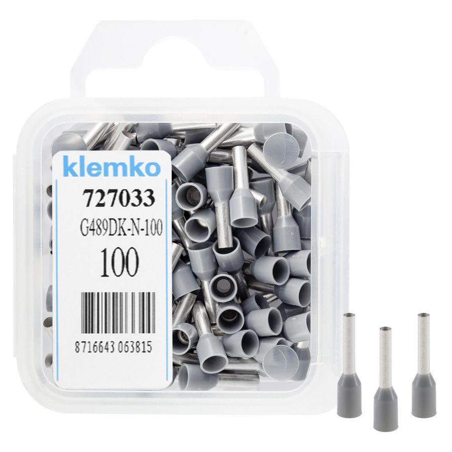 Kist a 100st. geisoleerde adereindhuls 0,75mm² grijs DIN