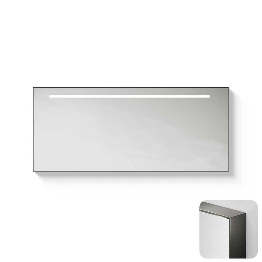 Spiegel Metallic Line Rectangle brushed GunMetal 140x60cm met ledverlichting + verwarming
