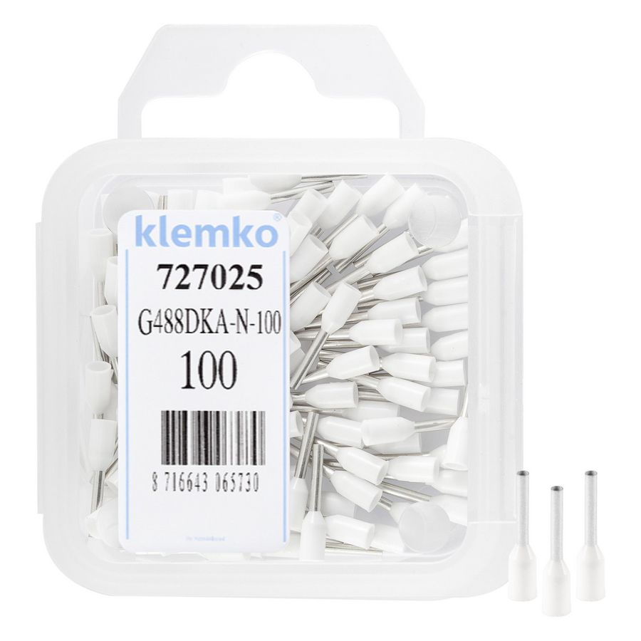 Kist a 100st. geisoleerde adereindhuls 0,50mm² Wit 8mm DIN