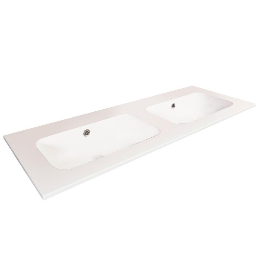 Wastafel 16 keramiek wit 121x40.5cm 2 waskommen zonder kraangat (los besteld)