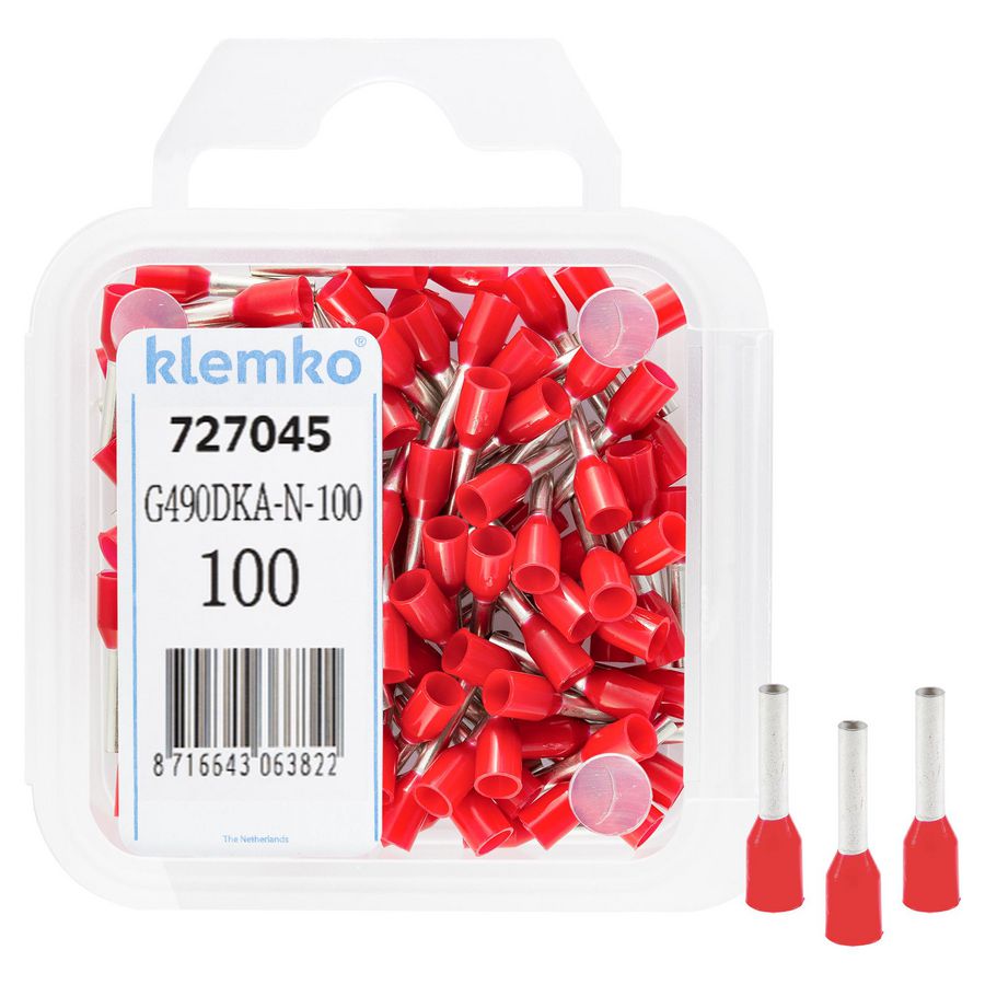 Kist a 100st. geisoleerde adereindhuls 1,00mm² Rood DIN