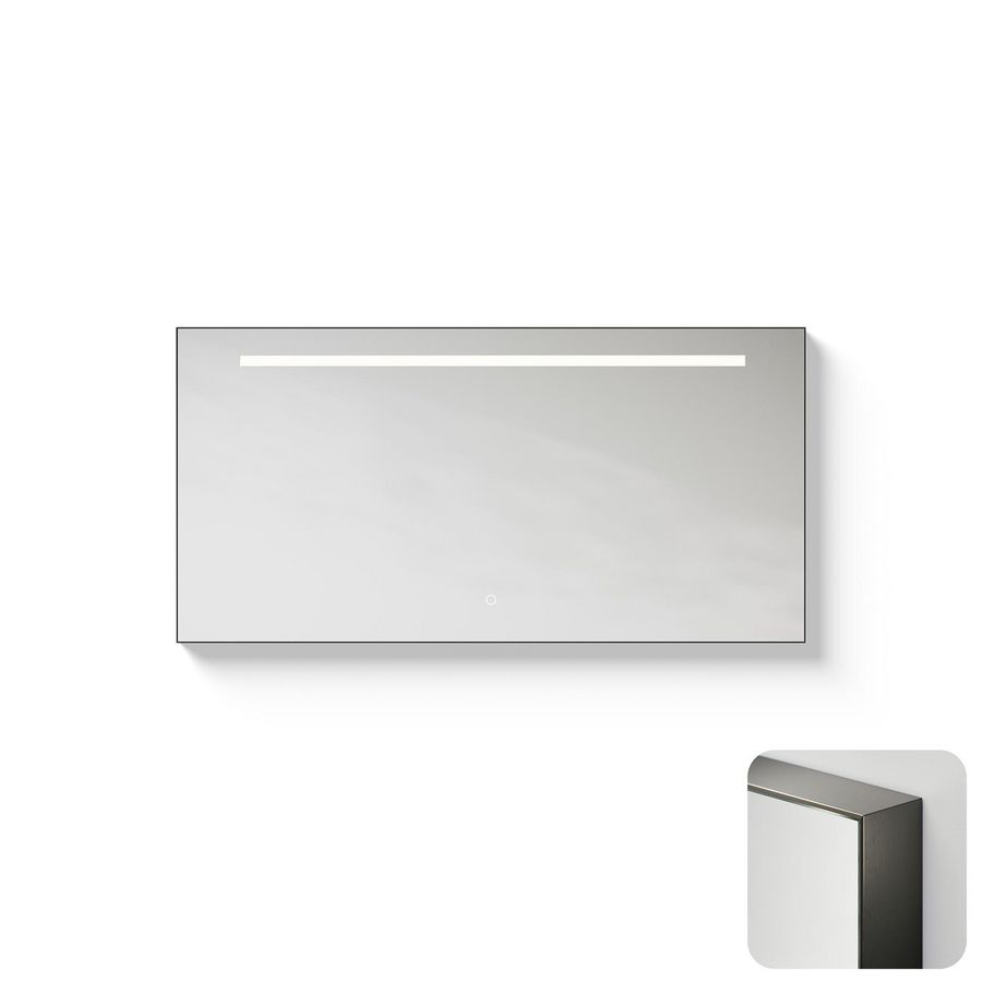 Spiegel Metallic Line Rectangle brushed GunMetal 120x60cm met ledverlichting + verwarming