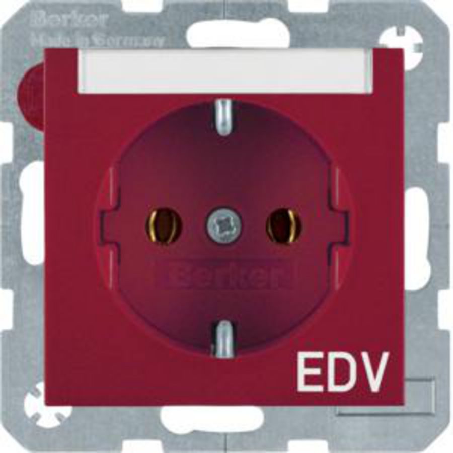 Wandcontactdoos opdruk tekstveld SCHUKO rood glanzend S.1/B.