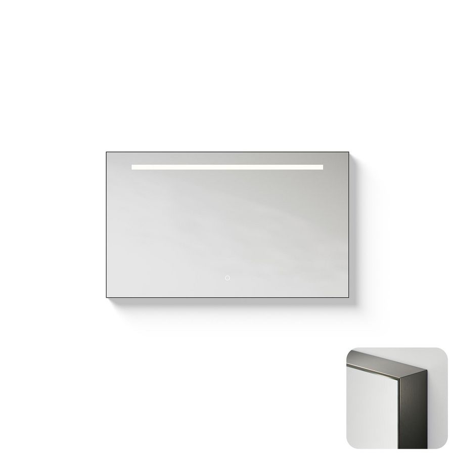 Spiegel Metallic Line Rectangle brushed GunMetal 100x60cm met ledverlichting + verwarming