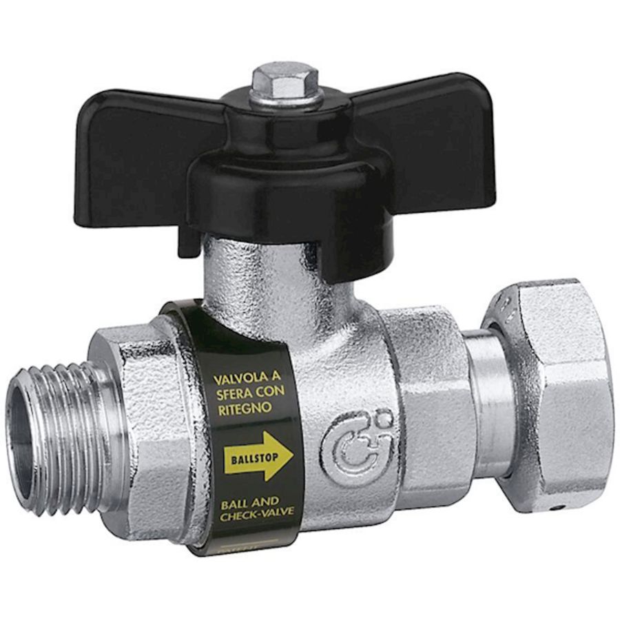 kogelafsluiter met ingeb. keerklep 1/2"bt.3/4"bn. sanitair
