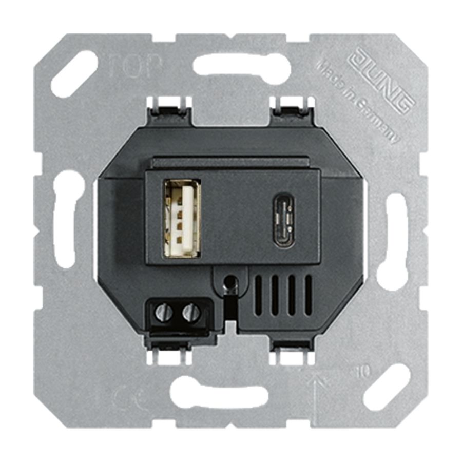 USB 1xA en 1xC laadcontactdoos zwart