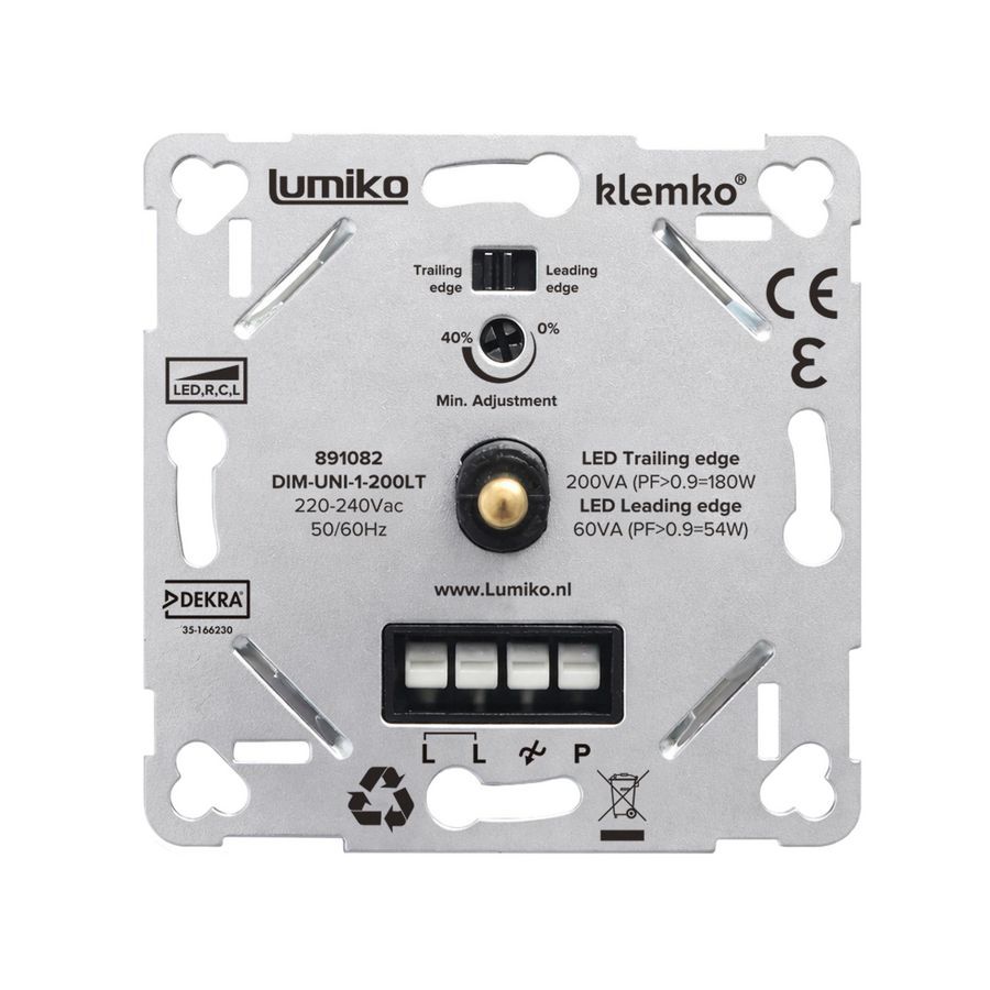 LED dimmer in af of aansnijding. 200W fase-af 100W fase-aan Klemko