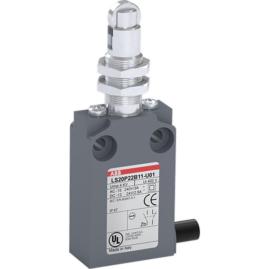 Eindschakelaar 30 mm breed 2x M12 bevestigingsbout 1 MC+1 VC