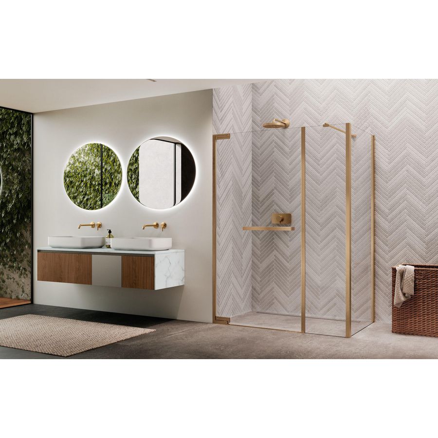 Douchedeur met vast paneel N180 type GFL 98 bereik 970-1000x2000mm helder glas brushed bronze
