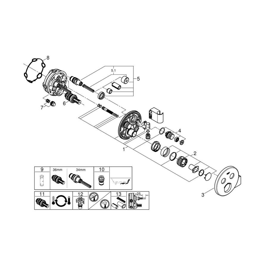 Grohthe. smartcontr. opb.deel t m.2x omstel rond m.doucheh.