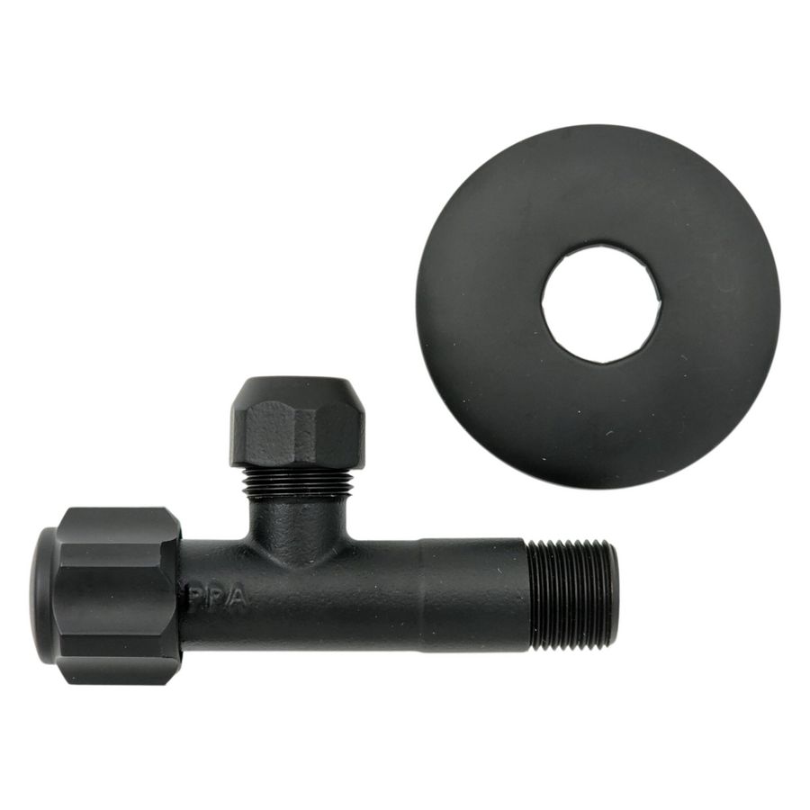 Hoekstopkraan zwart met rozet 3/8"bt. x 10mm knel VVE=100