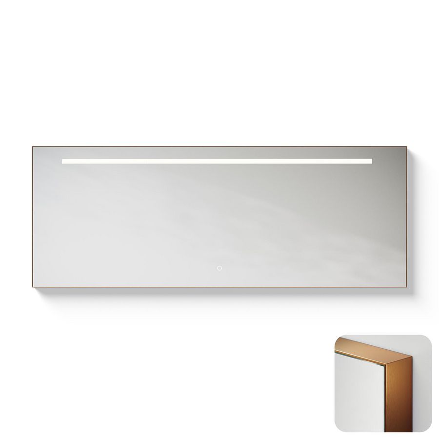 Spiegel Metallic Line Rectangle brushed Copper 160x60cm met ledverlichting + verwarming