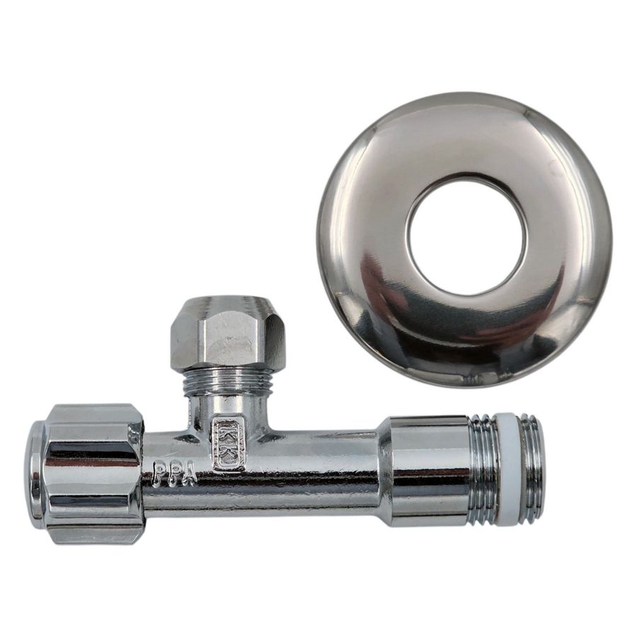 Hoekstopkraan chroom rozet 3/8"bt .x 10mm knel Kiwa VVE=100